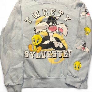 Love Tribe Women’s Tweety and Sylvester Graphic Sweatshirt - Light Gray